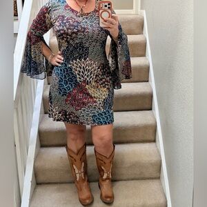 Boho Peacock Bell Sleeve Dress